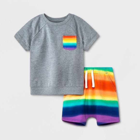 NWT✨ Toddler Boys' 2pc Rainbow French Terry Short
Sleeve T-Shirt and Shorts Set - Picture 1 of 4